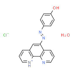 ChemSpider 2D Image | 6-[(E)-(4-Hydroxyphenyl)diazenyl]-1,10-phenanthrolin-1-ium chloride hydrate (1:1:1) | C18H15ClN4O2