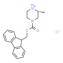 ChemSpider 2D Image | (2R)-4-[(9H-Fluoren-9-ylmethoxy)carbonyl]-2-methylpiperazin-1-ium chloride | C20H23ClN2O2