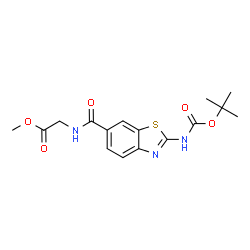 ChemSpider 2D Image | Methyl N-{[2-({[(2-methyl-2-propanyl)oxy]carbonyl}amino)-1,3-benzothiazol-6-yl]carbonyl}glycinate | C16H19N3O5S