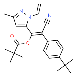 ChemSpider 2D Image | (E)-2-Cyano-2-[4-(2-methyl-2-propanyl)phenyl]-1-(3-methyl-1-vinyl-1H-pyrazol-5-yl)vinyl pivalate | C24H29N3O2