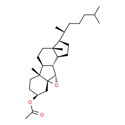 ChemSpider 2D Image | (1aR,3S,5aR,5bS,7aR,8R,10aS,10bS,10cS)-5a,7a-Dimethyl-8-[(2R)-6-methyl-2-heptanyl]tetradecahydro-2H-cyclopenta[1,2]fluoreno[8a,9-b]oxiren-3-yl acetate | C28H46O3