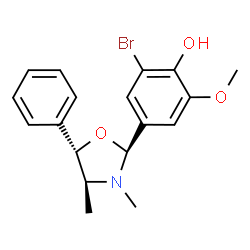 ChemSpider 2D Image | 2-Bromo-4-[(2S,4S,5S)-3,4-dimethyl-5-phenyl-1,3-oxazolidin-2-yl]-6-methoxyphenol | C18H20BrNO3