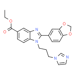 ChemSpider 2D Image | Ethyl 2-(1,3-benzodioxol-5-yl)-1-[3-(1H-imidazol-1-yl)propyl]-1H-benzimidazole-5-carboxylate | C23H22N4O4