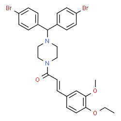 ChemSpider 2D Image | (2E)-1-{4-[Bis(4-bromophenyl)methyl]-1-piperazinyl}-3-(4-ethoxy-3-methoxyphenyl)-2-propen-1-one | C29H30Br2N2O3