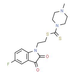 ChemSpider 2D Image | 2-(5-Fluoro-2,3-dioxo-2,3-dihydro-1H-indol-1-yl)ethyl 4-methyl-1-piperazinecarbodithioate | C16H18FN3O2S2