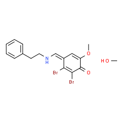 ChemSpider 2D Image | (4Z)-2,3-Dibromo-6-methoxy-4-{[(2-phenylethyl)amino]methylene}-2,5-cyclohexadien-1-one - methanol (1:1) | C17H19Br2NO3