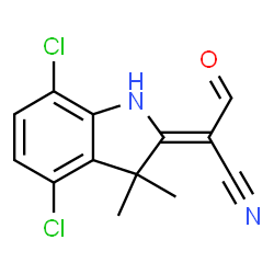 ChemSpider 2D Image | (2Z)-2-(4,7-Dichloro-3,3-dimethyl-1,3-dihydro-2H-indol-2-ylidene)-3-oxopropanenitrile | C13H10Cl2N2O