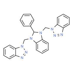 ChemSpider 2D Image | 1,1'-[(2-Phenyl-1H-benzimidazole-1,3(2H)-diyl)bis(methylene)]bis(1H-benzotriazole) | C27H22N8