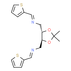 ChemSpider 2D Image | (E,E)-N,N'-{[(4S,5S)-2,2-Dimethyl-1,3-dioxolane-4,5-diyl]bis(methylene)}bis[1-(2-thienyl)methanimine] | C17H20N2O2S2