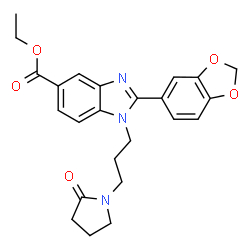 ChemSpider 2D Image | Ethyl 2-(1,3-benzodioxol-5-yl)-1-[3-(2-oxo-1-pyrrolidinyl)propyl]-1H-benzimidazole-5-carboxylate | C24H25N3O5