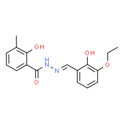 ChemSpider 2D Image | N'-[(E)-(3-Ethoxy-2-hydroxyphenyl)methylene]-2-hydroxy-3-methylbenzohydrazide | C17H18N2O4