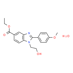 ChemSpider 2D Image | Ethyl 1-(2-hydroxyethyl)-2-(4-methoxyphenyl)-1H-benzimidazole-5-carboxylate hydrate (1:1) | C19H22N2O5