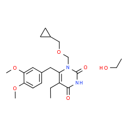 ChemSpider 2D Image | 1-[(Cyclopropylmethoxy)methyl]-6-(3,4-dimethoxybenzyl)-5-ethyl-2,4(1H,3H)-pyrimidinedione - ethanol (1:1) | C22H32N2O6
