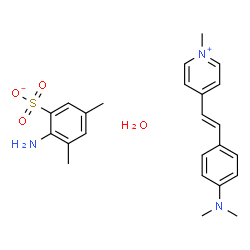 ChemSpider 2D Image | 4-{(E)-2-[4-(Dimethylamino)phenyl]vinyl}-1-methylpyridinium 2-amino-3,5-dimethylbenzenesulfonate hydrate (1:1:1) | C24H31N3O4S