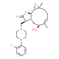 ChemSpider 2D Image | (1aS,4Z,6S,7aR,8S,10aR,10bS)-8-{[4-(2-Fluorophenyl)-1-piperazinyl]methyl}-6-hydroxy-1a,5-dimethyl-2,3,6,7,7a,8,10a,10b-octahydrooxireno[9,10]cyclodeca[1,2-b]furan-9(1aH)-one | C25H33FN2O4