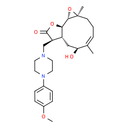 ChemSpider 2D Image | (1aS,4Z,6S,7aR,8S,10aR,10bS)-6-Hydroxy-8-{[4-(4-methoxyphenyl)-1-piperazinyl]methyl}-1a,5-dimethyl-2,3,6,7,7a,8,10a,10b-octahydrooxireno[9,10]cyclodeca[1,2-b]furan-9(1aH)-one | C26H36N2O5