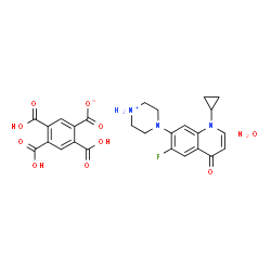 ChemSpider 2D Image | 4-(1-Cyclopropyl-6-fluoro-4-oxo-1,4-dihydro-7-quinolinyl)piperazin-1-ium 2,4,5-tricarboxybenzoate hydrate (1:1:1) | C26H26FN3O10