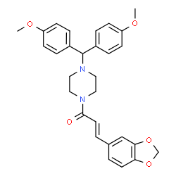 ChemSpider 2D Image | (2E)-3-(1,3-Benzodioxol-5-yl)-1-{4-[bis(4-methoxyphenyl)methyl]-1-piperazinyl}-2-propen-1-one | C29H30N2O5