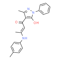 ChemSpider 2D Image | (2E)-1-(5-Hydroxy-3-methyl-1-phenyl-1H-pyrazol-4-yl)-3-[(4-methylphenyl)amino]-2-buten-1-one | C21H21N3O2