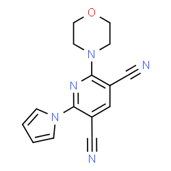ChemSpider 2D Image | 2-(4-Morpholinyl)-6-(1H-pyrrol-1-yl)-3,5-pyridinedicarbonitrile | C15H13N5O