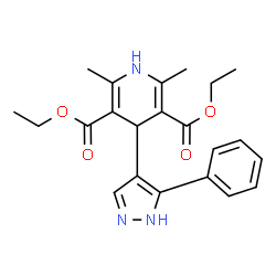 ChemSpider 2D Image | Diethyl 2,6-dimethyl-4-(5-phenyl-1H-pyrazol-4-yl)-1,4-dihydro-3,5-pyridinedicarboxylate | C22H25N3O4