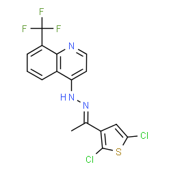 ChemSpider 2D Image | 4-{(2E)-2-[1-(2,5-Dichloro-3-thienyl)ethylidene]hydrazino}-8-(trifluoromethyl)quinoline | C16H10Cl2F3N3S