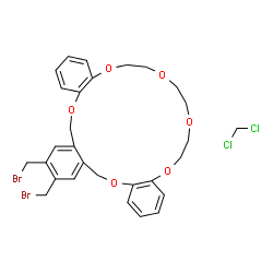 ChemSpider 2D Image | 22,23-Bis(bromomethyl)-6,7,9,10,12,13,20,25-octahydrotribenzo[b,n,r][1,4,7,10,13,16]hexaoxacycloicosine - dichloromethane (1:1) | C29H32Br2Cl2O6