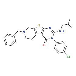 ChemSpider 2D Image | 7-Benzyl-3-(4-chlorophenyl)-2-(isobutylamino)-5,6,7,8-tetrahydropyrido[4',3':4,5]thieno[2,3-d]pyrimidin-4(3H)-one | C26H27ClN4OS
