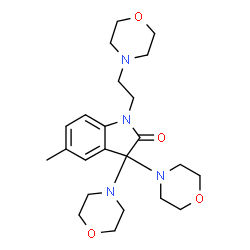 ChemSpider 2D Image | 5-Methyl-3,3-di(4-morpholinyl)-1-[2-(4-morpholinyl)ethyl]-1,3-dihydro-2H-indol-2-one | C23H34N4O4