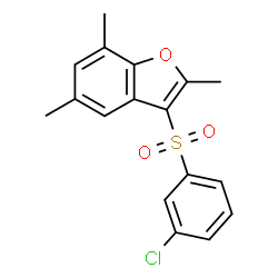 ChemSpider 2D Image | 3-[(3-Chlorophenyl)sulfonyl]-2,5,7-trimethyl-1-benzofuran | C17H15ClO3S