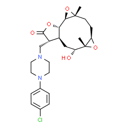 ChemSpider 2D Image | (1aR,1bS,4R,4aS,6R,6aR,7aR,9aR)-4-{[4-(4-Chlorophenyl)-1-piperazinyl]methyl}-6-hydroxy-6a,9a-dimethyldecahydrobisoxireno[5,6:9,10]cyclodeca[1,2-b]furan-3(1bH)-one | C25H33ClN2O5