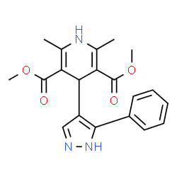 ChemSpider 2D Image | Dimethyl 2,6-dimethyl-4-(5-phenyl-1H-pyrazol-4-yl)-1,4-dihydro-3,5-pyridinedicarboxylate | C20H21N3O4