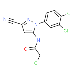 ChemSpider 2D Image | 2-Chloro-N-[3-cyano-1-(3,4-dichlorophenyl)-1H-pyrazol-5-yl]acetamide | C12H7Cl3N4O