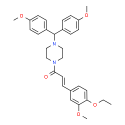 ChemSpider 2D Image | (2E)-1-{4-[Bis(4-methoxyphenyl)methyl]-1-piperazinyl}-3-(4-ethoxy-3-methoxyphenyl)-2-propen-1-one | C31H36N2O5