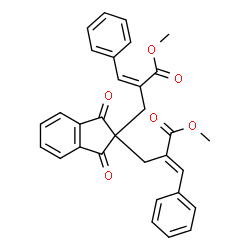ChemSpider 2D Image | Dimethyl (2Z,2'E)-2,2'-[(1,3-dioxo-2,3-dihydro-1H-indene-2,2-diyl)bis(methylene)]bis(3-phenylacrylate) | C31H26O6