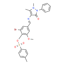 ChemSpider 2D Image | 2-Bromo-4-{(E)-[(1,5-dimethyl-3-oxo-2-phenyl-2,3-dihydro-1H-pyrazol-4-yl)imino]methyl}-6-methoxyphenyl 4-methylbenzenesulfonate | C26H24BrN3O5S