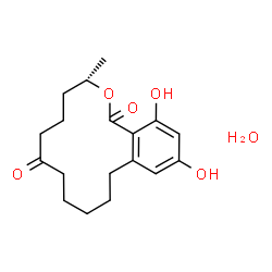 ChemSpider 2D Image | (3S)-14,16-Dihydroxy-3-methyl-3,4,5,6,9,10,11,12-octahydro-1H-2-benzoxacyclotetradecine-1,7(8H)-dione hydrate (1:1) | C18H26O6