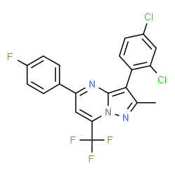 ChemSpider 2D Image | 3-(2,4-Dichlorophenyl)-5-(4-fluorophenyl)-2-methyl-7-(trifluoromethyl)pyrazolo[1,5-a]pyrimidine | C20H11Cl2F4N3