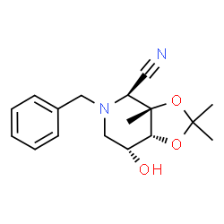 ChemSpider 2D Image | (3aS,4S,7R,7aR)-5-Benzyl-7-hydroxy-2,2,3a-trimethylhexahydro[1,3]dioxolo[4,5-c]pyridine-4-carbonitrile | C17H22N2O3