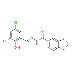 ChemSpider 2D Image | N'-[(E)-(3-Bromo-5-chloro-2-hydroxyphenyl)methylene]-1,3-benzodioxole-5-carbohydrazide | C15H10BrClN2O4