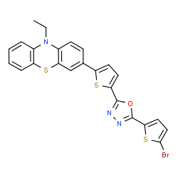 ChemSpider 2D Image | 3-{5-[5-(5-Bromo-2-thienyl)-1,3,4-oxadiazol-2-yl]-2-thienyl}-10-ethyl-10H-phenothiazine | C24H16BrN3OS3