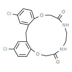 ChemSpider 2D Image | 2,17-Dichloro-8,9,10,11-tetrahydro-19H-dibenzo[k,n][1,10,4,7]dioxadiazacyclopentadecine-7,12(6H,13H)-dione | C19H18Cl2N2O4