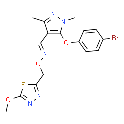 ChemSpider 2D Image | (E)-1-[5-(4-Bromophenoxy)-1,3-dimethyl-1H-pyrazol-4-yl]-N-[(5-methoxy-1,3,4-thiadiazol-2-yl)methoxy]methanimine | C16H16BrN5O3S