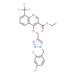 ChemSpider 2D Image | Ethyl 4-{[1-(2,4-dichlorobenzyl)-1H-1,2,3-triazol-4-yl]methoxy}-8-(trifluoromethyl)-3-quinolinecarboxylate | C23H17Cl2F3N4O3