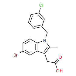 ChemSpider 2D Image | [5-Bromo-1-(3-chlorobenzyl)-2-methyl-1H-indol-3-yl]acetic acid | C18H15BrClNO2