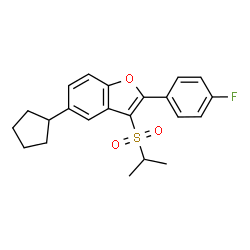 ChemSpider 2D Image | 5-Cyclopentyl-2-(4-fluorophenyl)-3-(isopropylsulfonyl)-1-benzofuran | C22H23FO3S