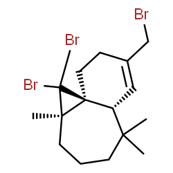 ChemSpider 2D Image | (1aR,5aR,9aS)-1,1-Dibromo-7-(bromomethyl)-1a,5,5-trimethyl-1a,2,3,4,5,5a,8,9-octahydro-1H-benzo[a]cyclopropa[b][7]annulene | C16H23Br3
