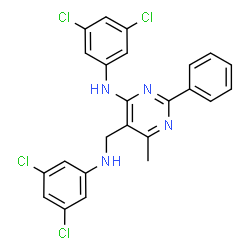 ChemSpider 2D Image | N-(3,5-Dichlorophenyl)-5-{[(3,5-dichlorophenyl)amino]methyl}-6-methyl-2-phenyl-4-pyrimidinamine | C24H18Cl4N4