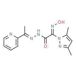 ChemSpider 2D Image | (2Z)-2-(3,5-Dimethyl-1H-pyrazol-1-yl)-2-(hydroxyimino)-N'-[(1E)-1-(2-pyridinyl)ethylidene]acetohydrazide | C14H16N6O2
