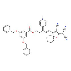 ChemSpider 2D Image | (4E)-5-[3-Cyano-2-(dicyanomethylene)-1-oxaspiro[4.5]dec-3-en-4-yl]-3-(1-methyl-4(1H)-pyridinylidene)-4-penten-1-yl 3,5-bis(benzyloxy)benzoate | C45H40N4O5
